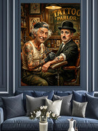 Dövmeci ve Charlie Chaplin Dövmesi Kanvas Tablo