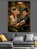 Dövmeci ve Charlie Chaplin Dövmesi Kanvas Tablo