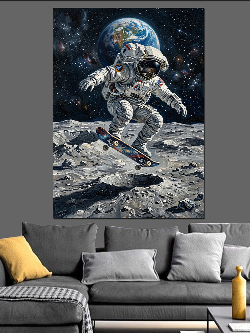 Ayda Kaykaylı Astronot Eğlencesi Kanvas Tablo