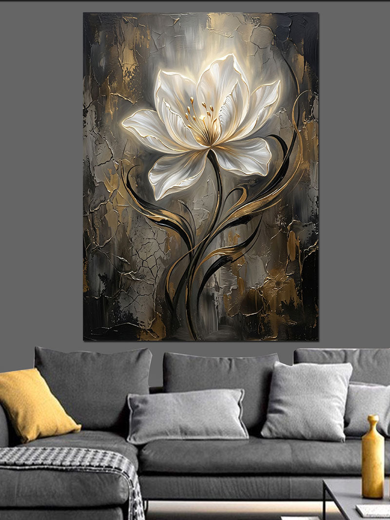 Siyah Gold Beyaz Lotus Çiçeği Kanvas Tablo