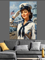 Selam Veren Denizci Kadın Pin Up Kanvas Tablo