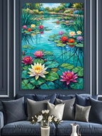 Nilüferli Göl Pembe Beyaz Lotus Kanvas Tablo