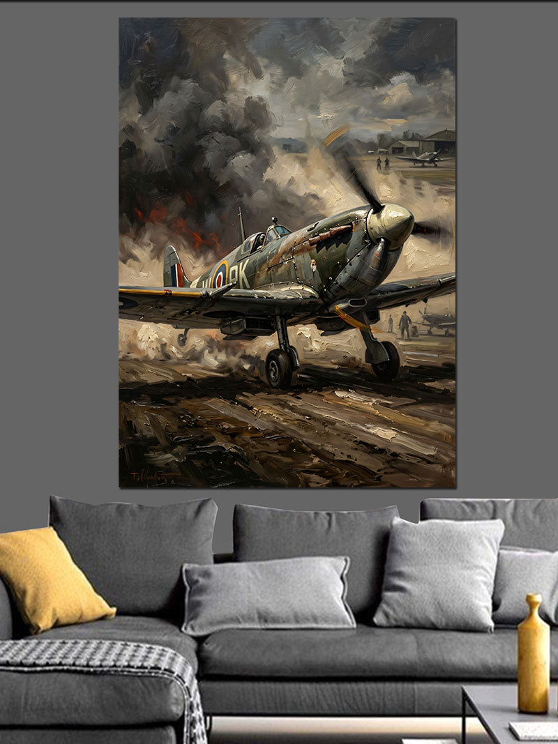 Savaş Uçağı Spitfire Kalkış Anı Kanvas Tablo
