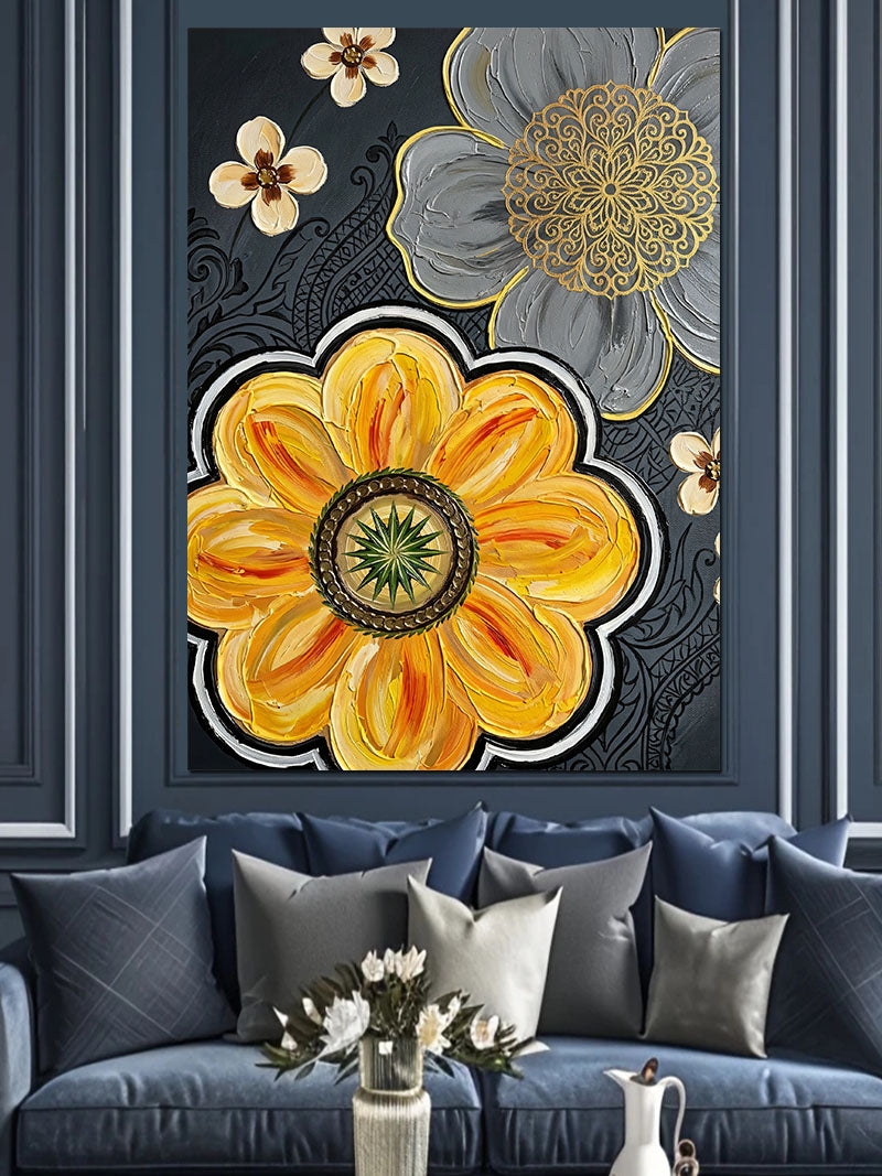 Mandala Çiçekli Geometrik Çiçek Deseni Kanvas Tablo