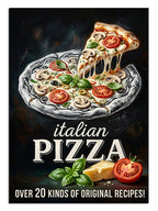 Üstten çekilmiş uzayan peynirli dilimli pizza italian pizza posteri.
