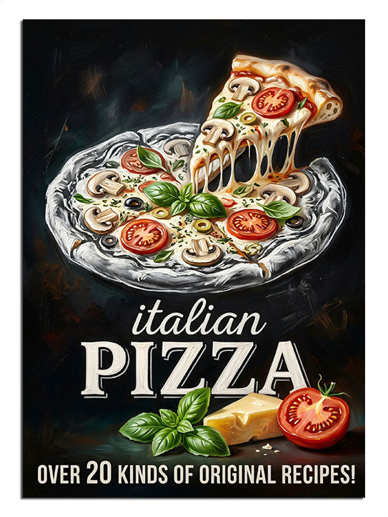 Üstten çekilmiş uzayan peynirli dilimli pizza italian pizza posteri.