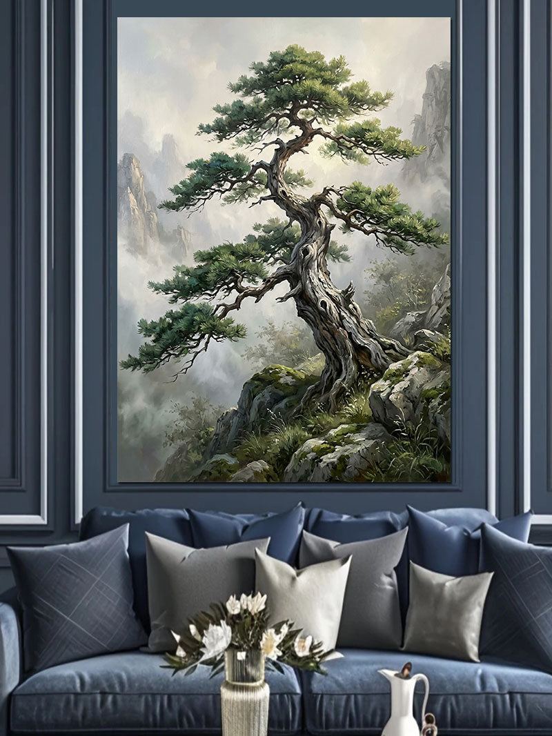 Sisli Dağda Bonsai Ağacı Zirve Kanvas Tablo