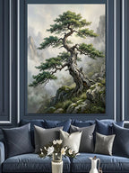 Sisli Dağda Bonsai Ağacı Zirve Kanvas Tablo