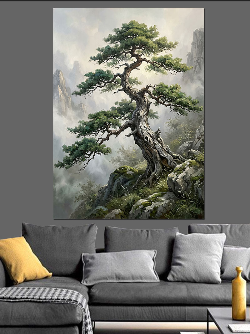 Sisli Dağda Bonsai Ağacı Zirve Kanvas Tablo