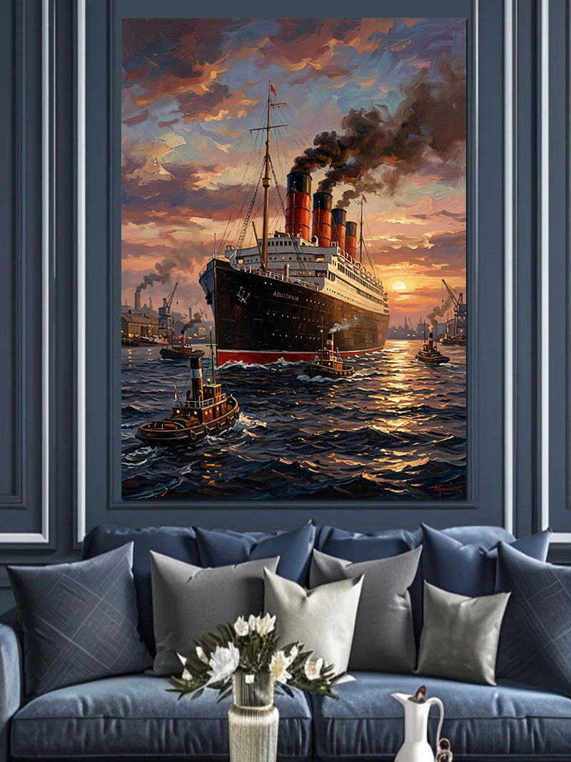 Gün Batımında Titanic Gemi Yolculuğu Kanvas Tablo