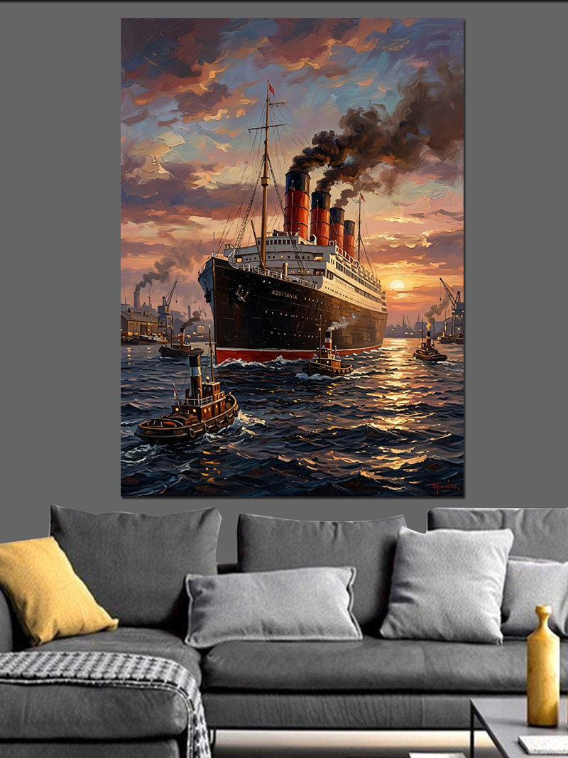 Gün Batımında Titanic Gemi Yolculuğu Kanvas Tablo