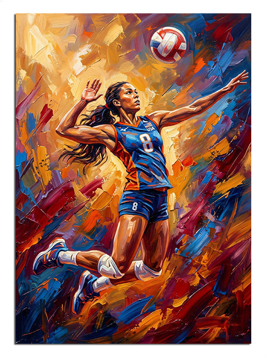 Renkli patlama efektli smaç vuran kadın voleybol sporcusu tablosu.