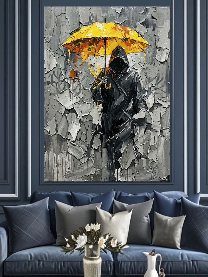 Sarı Şemsiyeli Grim Reaper Sokak Kanvas Tablo