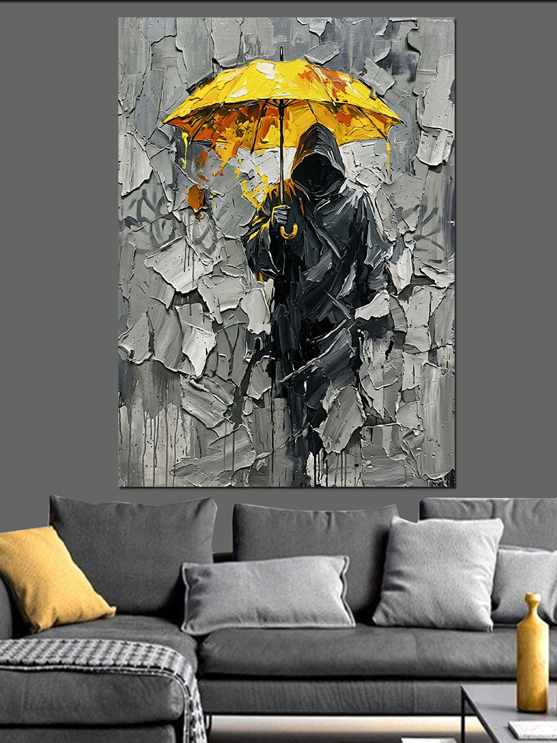 Sarı Şemsiyeli Grim Reaper Sokak Kanvas Tablo
