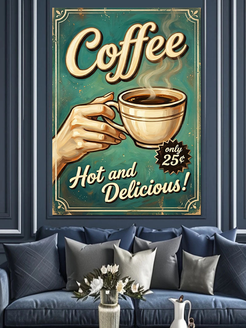 Coffee Sıcak ve Lezzetli Retro Kanvas Tablo