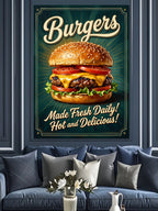 Burger Taze ve Lezzetli Retro Poster Kanvas Tablo
