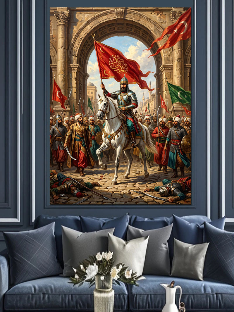 Kale Kapısında Atlı Fatih Sultan Kanvas Tablo