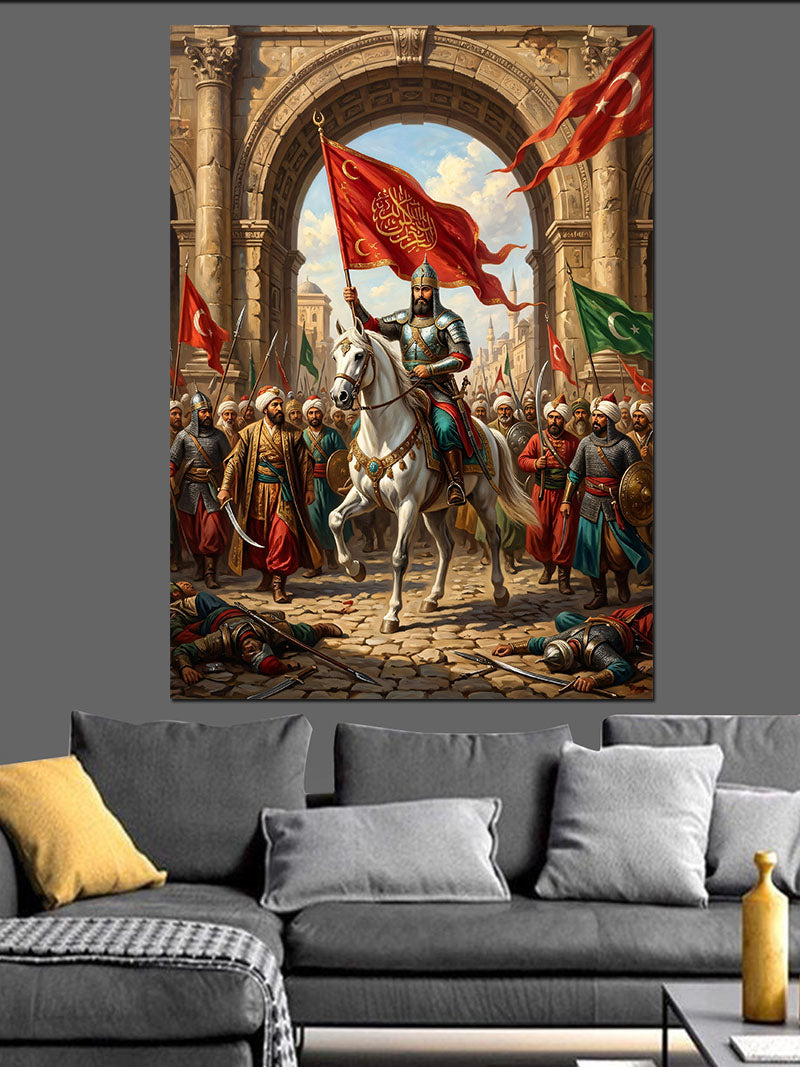 Kale Kapısında Atlı Fatih Sultan Kanvas Tablo