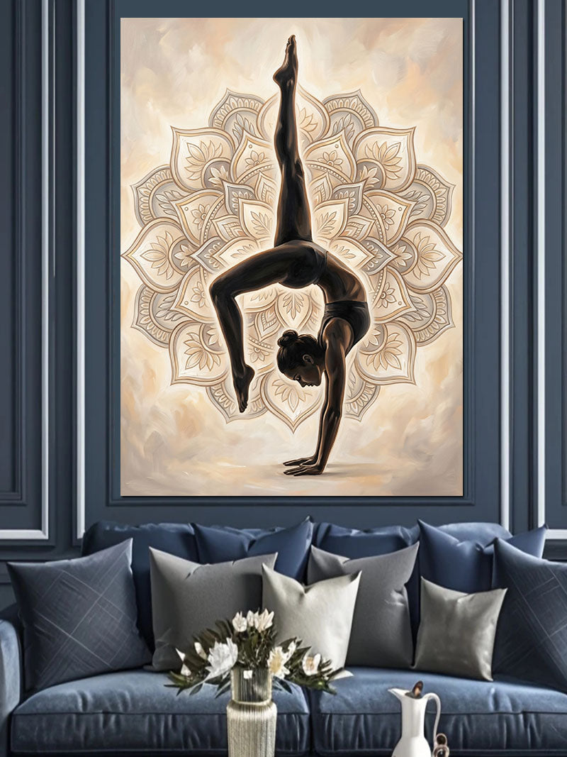 Mandala Önünde Yoga Yapan Kadın Kanvas Tablo