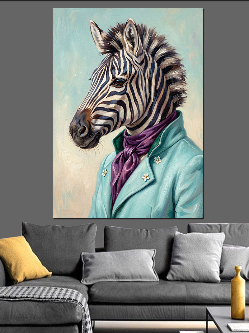 Papyonlu Zebra Takım Elbiseli Hayvan Kanvas Tablo