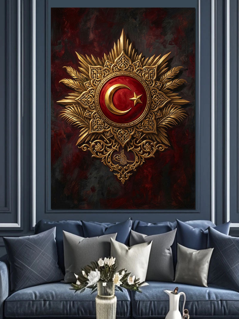 Osmanlı Armalı Türk Bayrağı Rozet Kanvas Tablo