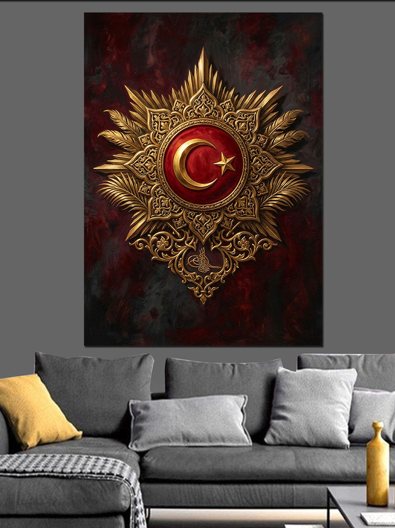 Osmanlı Armalı Türk Bayrağı Rozet Kanvas Tablo