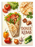 DONER KEBAB yazılı döner dürüm ve sebzeleri ile yiyecek posteri.
