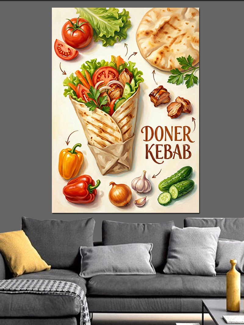 Döner Kebab ve Malzemeleri Poster Kanvas Tablo