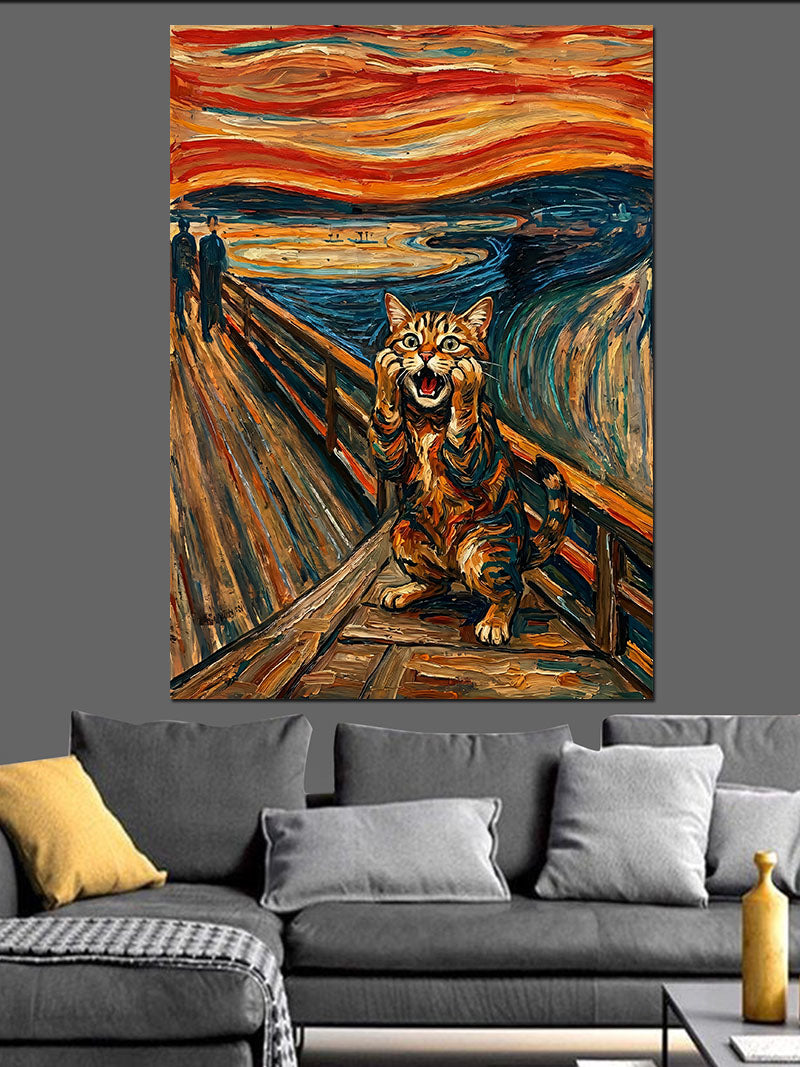 Çığlık Tablosunda Çığlık Atan Kedi Kanvas Tablo
