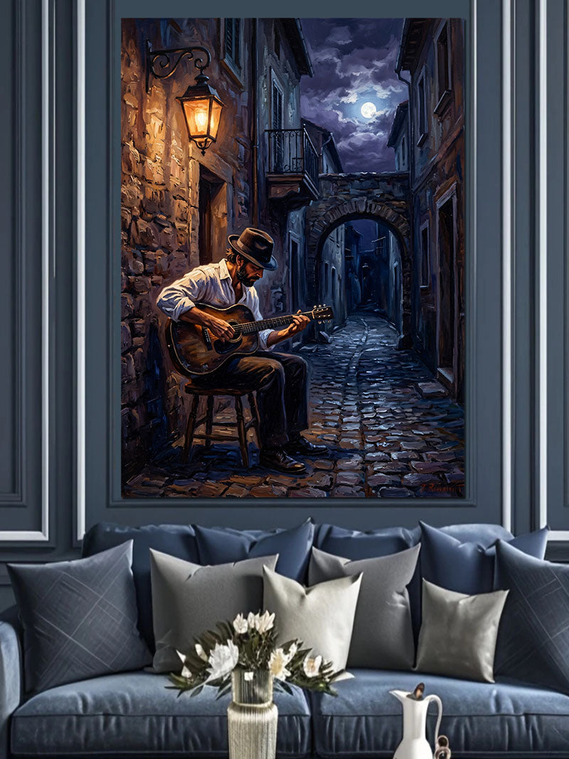 Taş Sokakta Gitar Çalan Müzisyen Kanvas Tablo