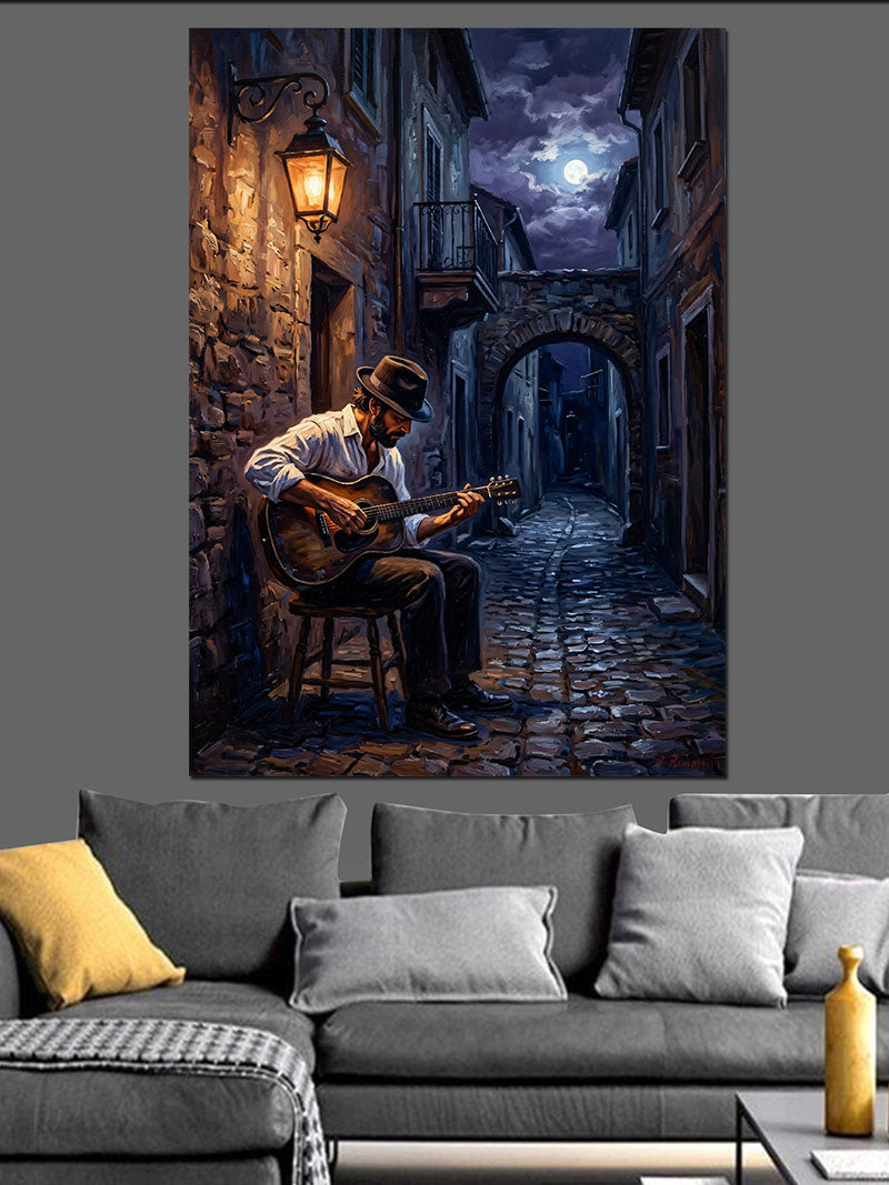 Taş Sokakta Gitar Çalan Müzisyen Kanvas Tablo
