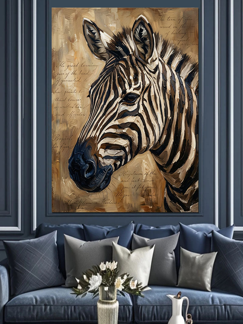 Eski Kağıt Fonda Zebra Profil Kanvas Tablo