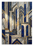 Mavi ve gold art deco geometrik desenli lüks duvar tablosu.
