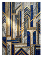 Mavi ve gold art deco geometrik desenli lüks duvar tablosu.