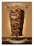 HAKİKİ YAPRAK DÖNER yazılı dikey döner kebap posteri.