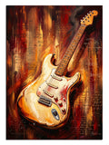 Alevli fonda eski elektro gitar rock müzik aleti tablosu.