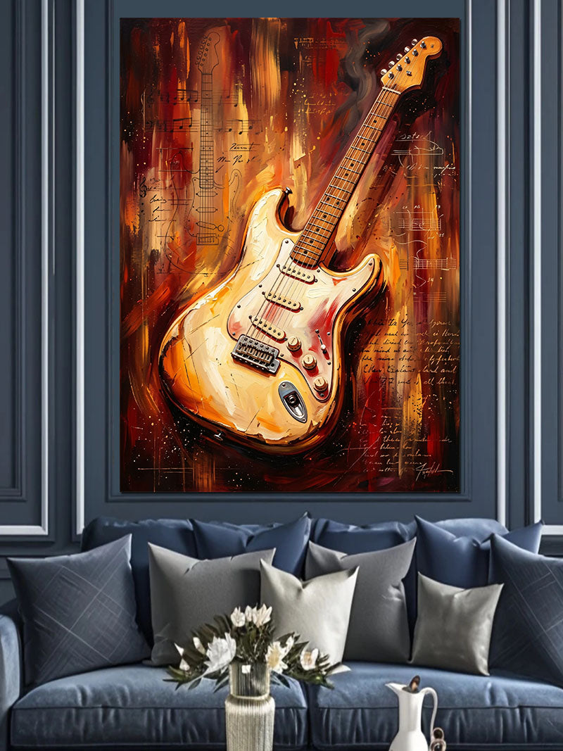 Alevli Eski Elektro Gitar Rock Kanvas Tablo