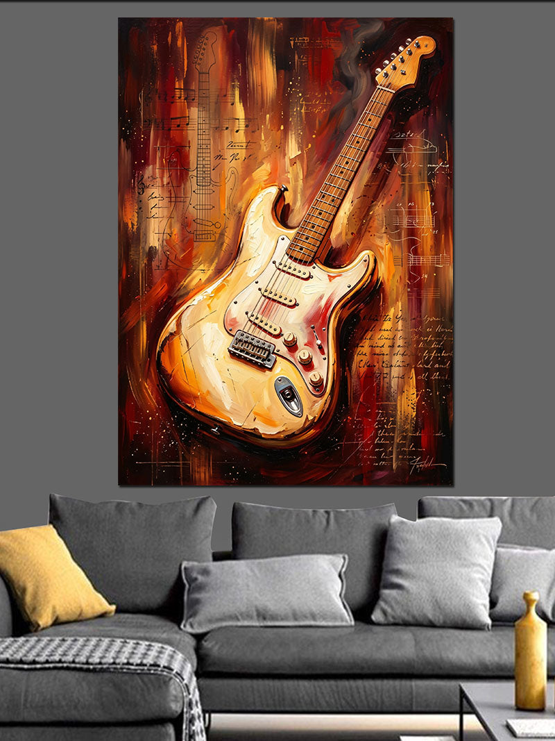 Alevli Eski Elektro Gitar Rock Kanvas Tablo
