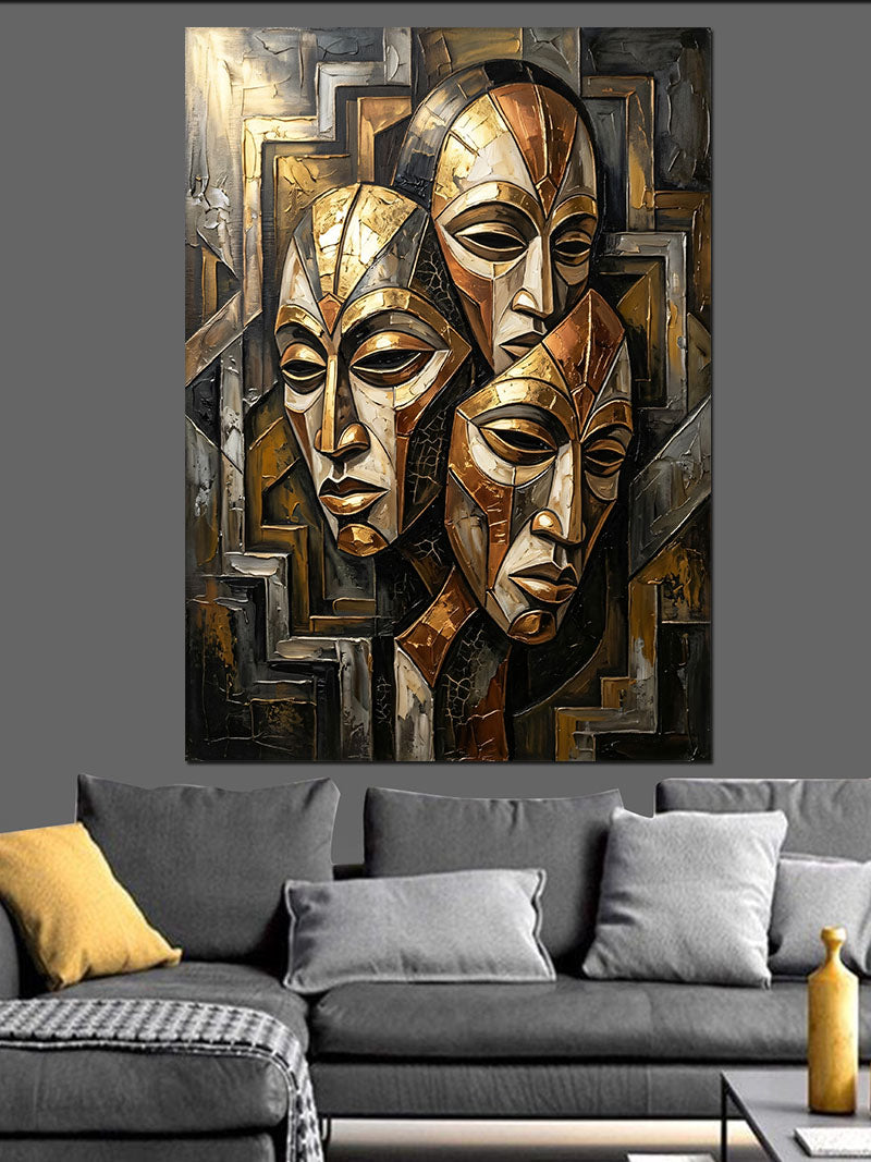 Afrika Masklı Geometrik Duvar Deseni Kanvas Tablo