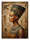 Hiyeroglif fonunda Mısır kraliçesi Nefertiti portre antik tablo.