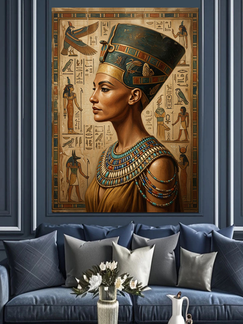 Hiyeroglifli Mısır Kraliçesi Nefertiti Portresi Kanvas Tablo