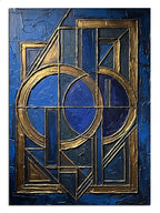 Mavi ve altın art deco geometrik çerçeve soyut lüks tablo.