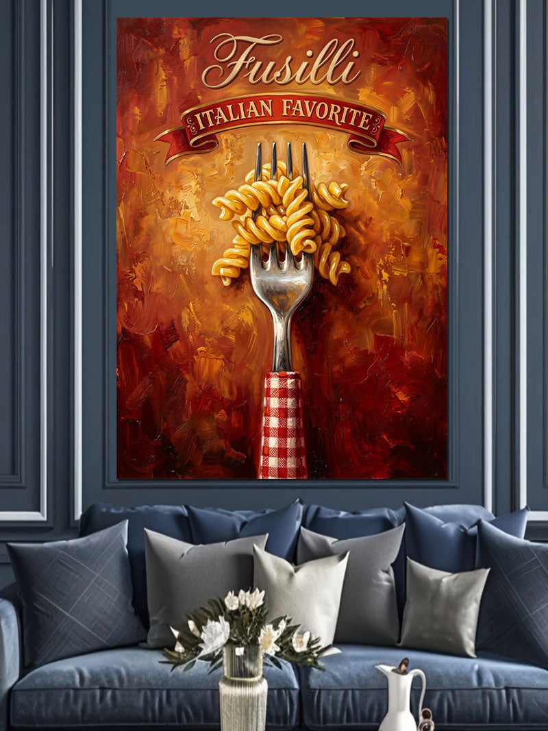 Çatal Üzerinde Fusilli Makarna Posteri Kanvas Tablo