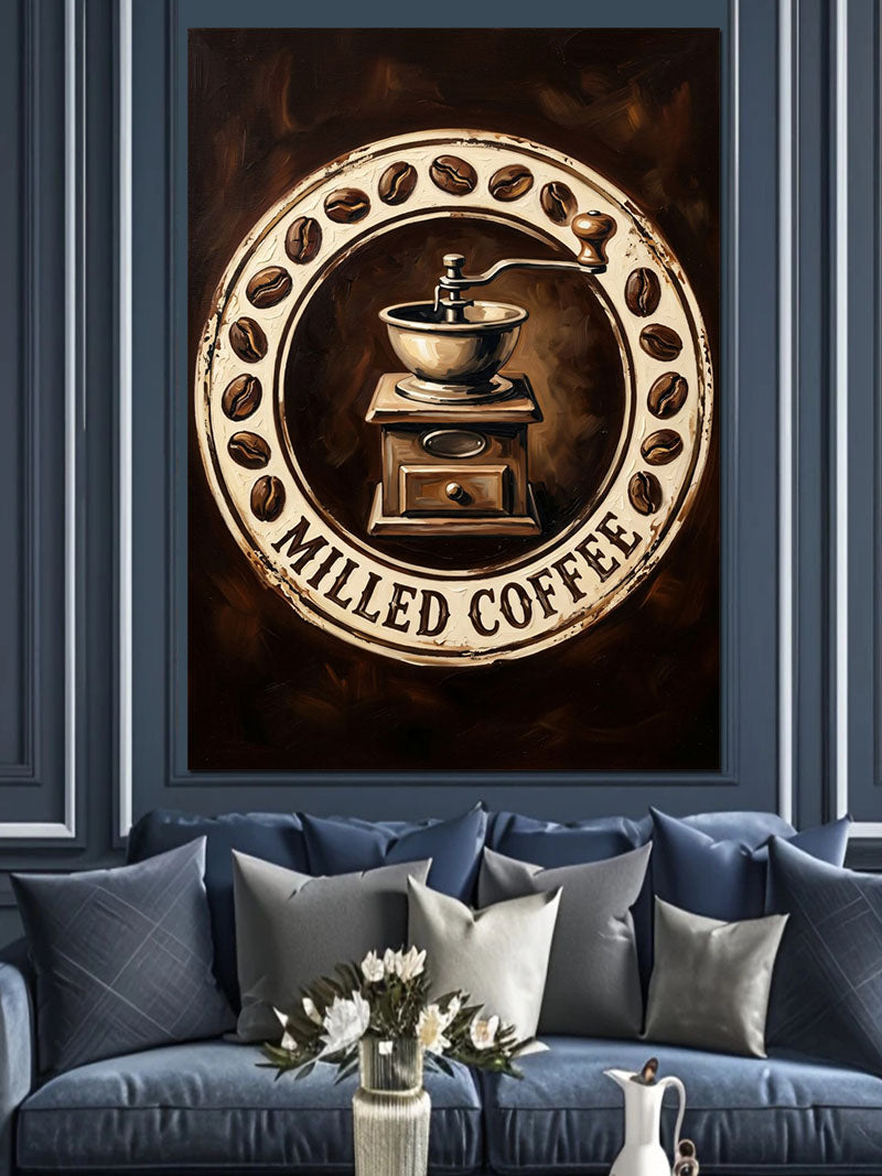 Milled Coffee Çekirdekli Değirmen Logosu Kanvas Tablo