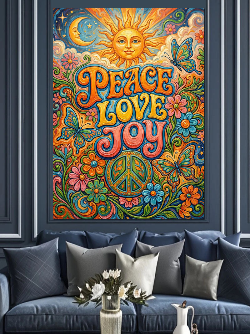 Peace Love Joy Psychedelic Güneş Tablosu Kanvas Tablo