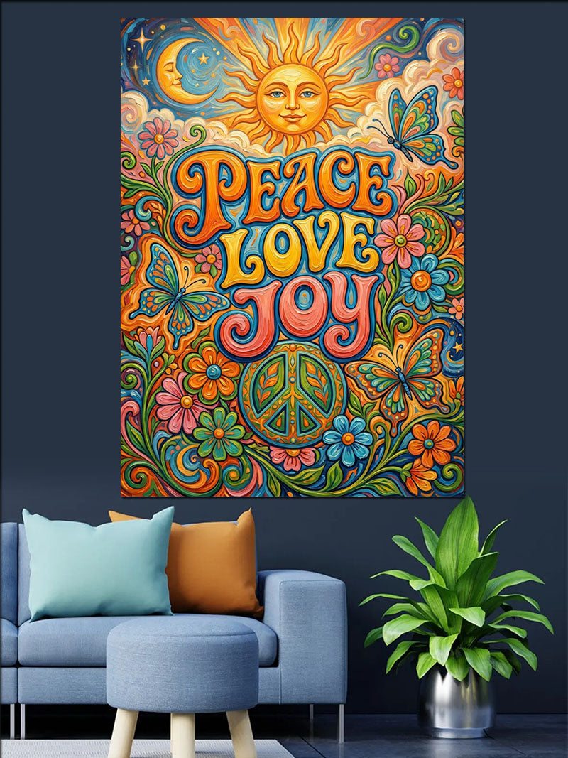 Peace Love Joy Psychedelic Güneş Tablosu Kanvas Tablo