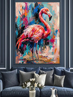 Renk Patlamalı Pembe Flamingo Tablosu Kanvas Tablo