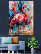 Renk Patlamalı Pembe Flamingo Tablosu Kanvas Tablo