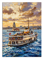 Boğaz'da Kız Kulesi ve yolcu vapuru İstanbul manzarası tablosu.