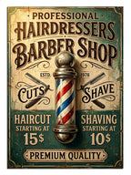 Professional Hairdressers Barber Shop yazılı berber direkli poster tablosu.